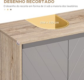 Móvel para Lavatório (NÃO INCLUIDO) Casa de Banho com Porta Dupla e Prateleira Ajustável Carga 50kg 60x30x59,8 cm Carvalho e Cinza