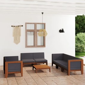 vidaXL 9 pcs conjunto lounge de jardim c/ almofadões acácia maciça