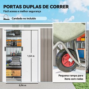 Abrigo de Jardim 280x130x172 cm Abrigo de Exterior de Aço Galvanizado com Porta Corredeira e Ventilações Cinza