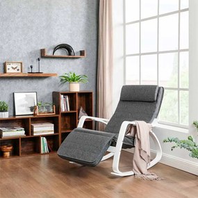 Cadeira de baloiço com apoio para os pés regulável em 5 direcções Cinzento escuro + branco