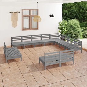 vidaXL 12 pcs conjunto lounge de jardim pinho maciço cinzento