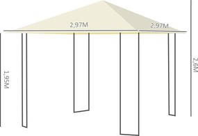 Pérgola de Jardim 3x3x2,6m Pérgola de Exterior com Estrutura de Aço e