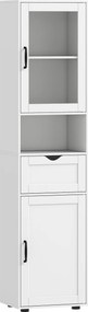 HOMCOM Coluna Casa de Banho com Porta de Vidro Prateleiras Ajustáveis Gaveta e Prateleira Aberta 40x30x165 cm Branco | Aosom Portugal