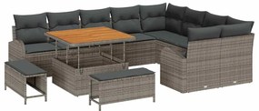 Conjunto de Sofá de Jardim vidaXL de 12 Peças com Almofadas Cinza Poli