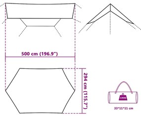 Lona de campismo 500x294 cm impermeável cinzento e laranja