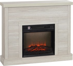 HOMCOM Lareira Elétrica 1800W Lareira Decorativa com Efeito de Chama Realista Temporizador para Ambientes de 30 m² 96,5x22x81,7 cm Madeira Clara | Aosom Portugal