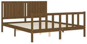 Estrutura de cama King Size c/ cabeceira madeira castanho-mel