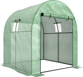 Outsunny Estufa Túnel de Exterior com 2 Portas 2 Janelas em Rede Cobertura PE 135g/m² Anti-UV Cultivo e Plantas 180x180x200 cm Verde | Aosom Portugal