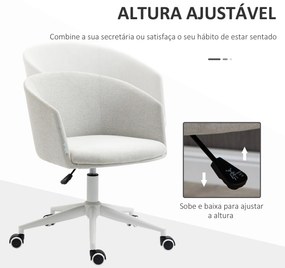 Cadeira de Escritório Giratória com Tecido de Linho Sintético Cadeira de Escritório Ergonómica com Altura Ajustável Apoio para os Braços e Assento Acolchoado Carga 120kg 57x56x70-78cm Cinza
