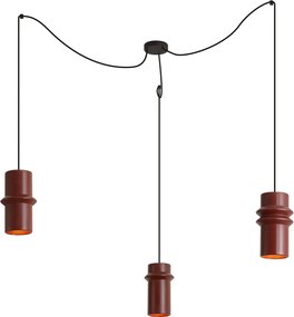 Candeeiro suspenso retro vermelho com preto 3 luzes - Monti