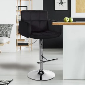 Banco de bar Los Angeles em veludo com estrutura cromada 93-113 x 60 x 56 cm Preto