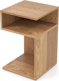 Mesa de cabeceira 33 x 33 x 50 cm em forma de S com 2 compartimentos abertos, castanho natural