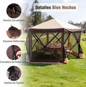 Tenda de Jardim Hexagonal, 355 x 300 x 230 cm, Montagem Rápida, Castanho