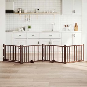 vidaXL Portão p/ cães c/ porta dobrável 4 painéis abeto carv. castanho