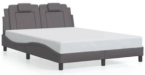 Estrutura de cama c/ luzes LED 140x200cm couro artificial cinza
