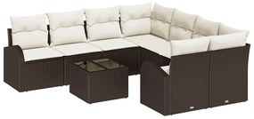 Conjunto de Sofás de Jardim com 9 Peças e Almofadas Polirattan Castanh