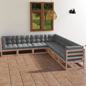 7 pcs conjunto lounge de jardim c/ almofadões pinho maciço