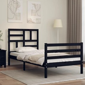 vidaXL Estrutura de cama com cabeceira 100x200 cm madeira maciça preto