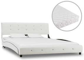 Cama com colchão 140x200cm couro artificial branco