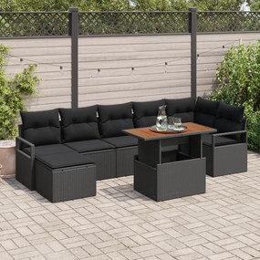 Conjunto de Sofá de Jardim vidaXL de 8 Peças com Almofadas Preto Rattan de Polietileno