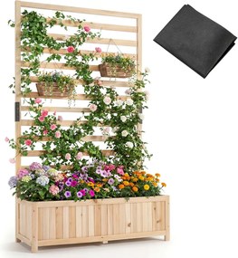 Floreira jardim de madeira com treliça vertical 90 x 34 x 150 cm, forro e drenagem para plantas trepadeiras Natural