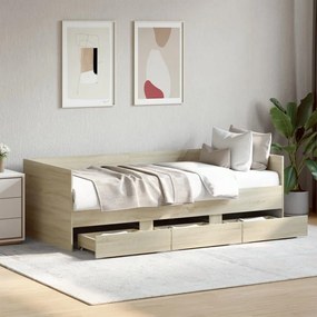 Sofá-cama com gavetas sem colchão 75x190 cm carvalho sonoma