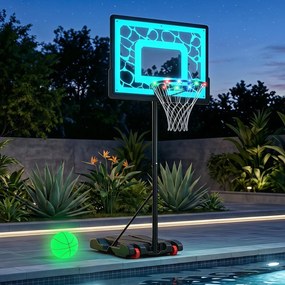 Cesto de Basquetebol para Piscina, 74,5 x 54 x 197 cm, 8 Alturas Ajustáveis, Preto