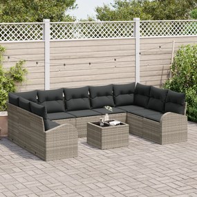 Conjunto de Sofá de Jardim vidaXL de 10 Peças com Almofadas Cinza Ratt