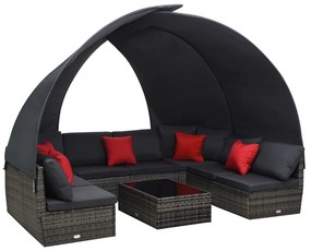 vidaXL Conjunto lounge de jardim com toldo 9 pcs vime PE antracite