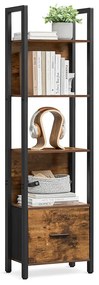 Estante com gaveta e estrutura em aço com design industrial 24 x 40 x 165 cm Castanho vintage + Preto
