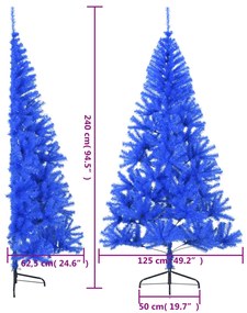 Meia árvore de Natal artificial com suporte 240 cm PVC azul