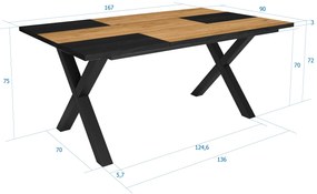 Mesa de sala de jantar | 8 pessoas | 170 | Robusto e estável graças à sua estrutura e pernas sólidas | Ideal para reuniões familiares | Oak e Black |