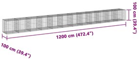 Cesto gabião com cobertura 1200x100x100 cm ferro galvanizado