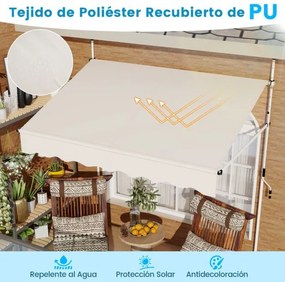 Toldo retrátil manual 2 m x 3 m Toldo exterior com altura ajustável Manivela e sem perfuração para janela Porta Terraço Branco