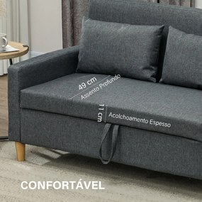 Sofá 2 Lugares Estofado em Linho Sintético com 2 Almofadas Espaço de Armazenamento Bolsos Laterais 135x71x84 cm Cinza Escuro