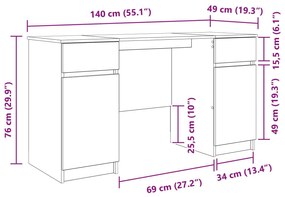 Mesa vidaXL Artisan Carvalho 140x49x76 cm Madeira de engenharia