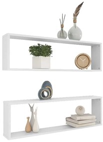 Prateleiras parede forma cubo 2 pcs derivados de madeira branco