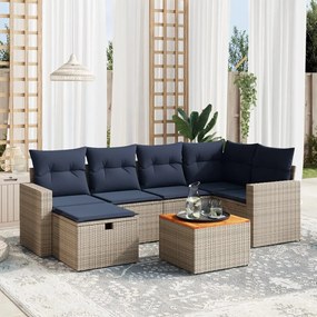 vidaXL 7 pcs conjunto sofás p/ jardim c/ almofadões vime PE cinzento