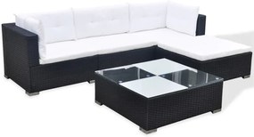 5 pcs conjunto lounge de jardim c/ almofadões vime PE preto