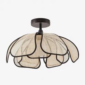 Plafonier De Teto Em Linho Vidson Ø50 Cm & Linho E Algodão Natural - Preto - Sklum