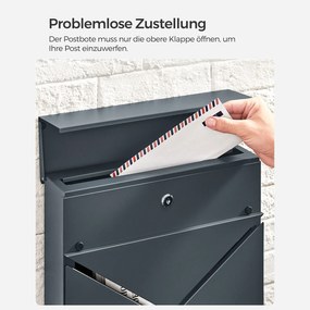 Caixa de correio Aço galvanizado 37 x 10,5 x 37 cm com compartimento para jornais Antracite