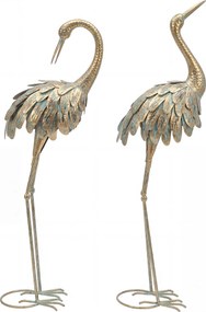 Conjunto de 2 estátuas de jardim, escultura de garça em metal, estátuas de aves 91/95 cm, para pátio, lago, terraço, dourado/azul