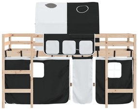 Cama alta criança c/ túnel 90x190 cm pinho maciço branco/preto