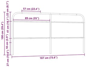 Cabeceira de cama 180 cm derivados madeira/aço carvalho fumado