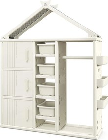 Guarda roupa para crianças, infantil 130 x 34 x 156 cm com caixa, prateleiras e cesto lateral Branco