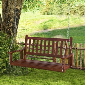 Banco de baloiço com 3 lugares 168 x 65 x 63 cm suspenso de madeira de choupo para jardim, Correntes ajustáveis Castanho