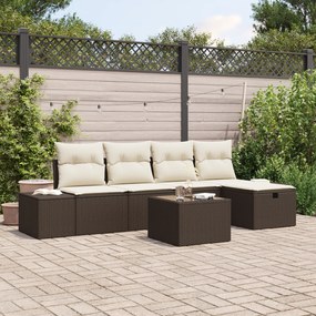 Conjunto de Sofá de Jardim com Almofadas Marrom de Rattan Polímero