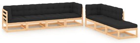 7 pcs conjunto lounge de jardim c/ almofadões pinho maciço