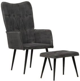 Poltrona com apoio de pés lona vintage preto