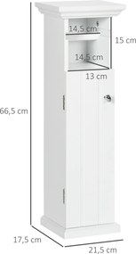 Móvel de casa de banho 21,5 x 17,8 x 66,5 cm com suporte para papel higiénico, armário e saída para o papel, branco